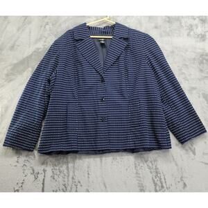 Rafaella Jacket Womens 24W Blue White Square Dot Jacquard Blazer Lined Cotton